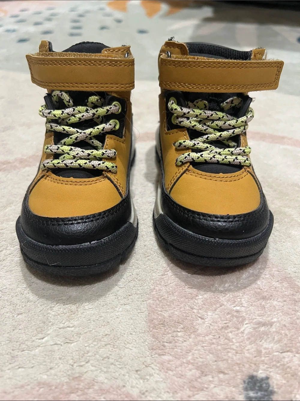 WORN ONCE Toddler Boots (6M) Yellow and Black High-Top with Hook-and-Loop Strap